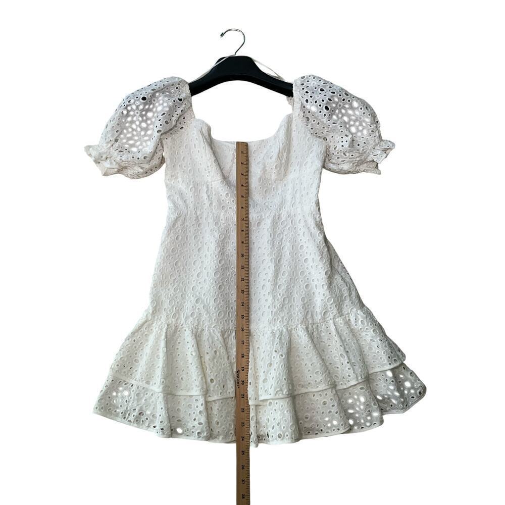 ASTR The Label Roseville Pointelle Mini Dress Eyelet Puff Sleeves White Womens M - Picture 5 of 7